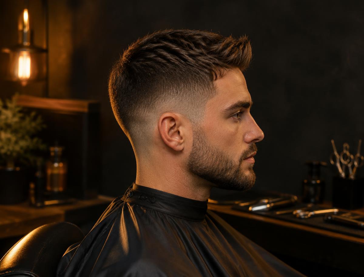 Corte masculino com degradê e acabamento preciso